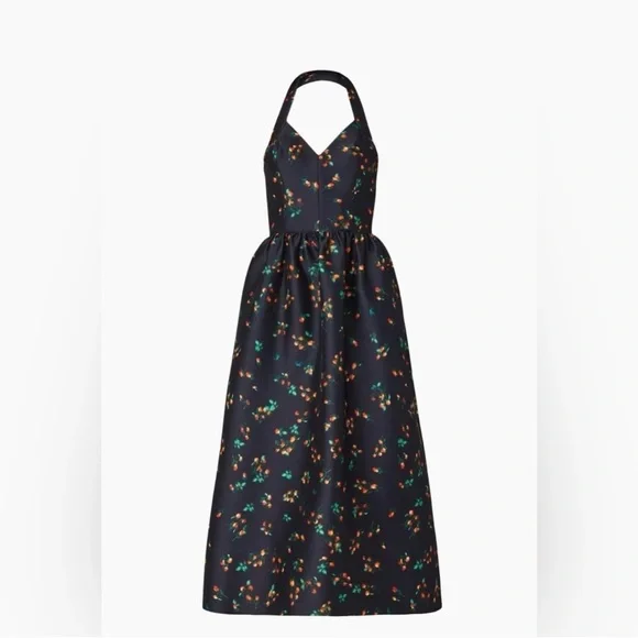 SHOSHANNA’s Midnight Georgia Elegant Midnight Floral Halter Dress